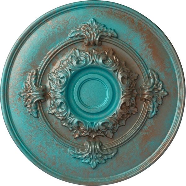 Ekena Millwork Monique Ceiling Medallion (Fits Canopies up to 3 3/4"), 13 3/4"OD x 1"P, Copper Green Patina CM13MOCGS - main